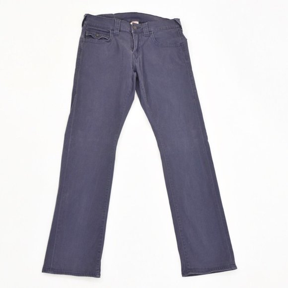 True Religion Mens Navy Blue Stretch Sateen Straight Leg Jeans